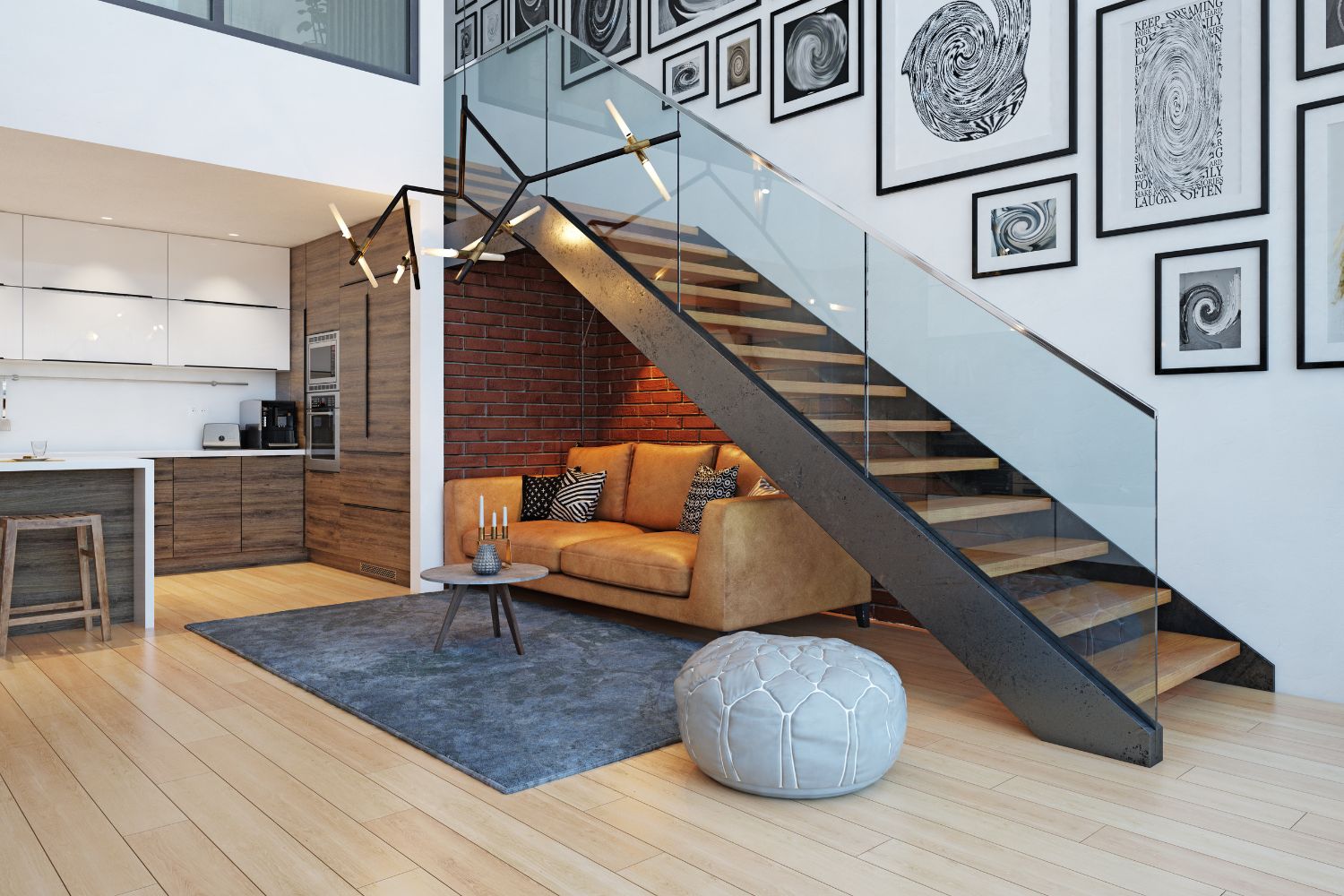 Szklana balustrada na schody przy antresoli