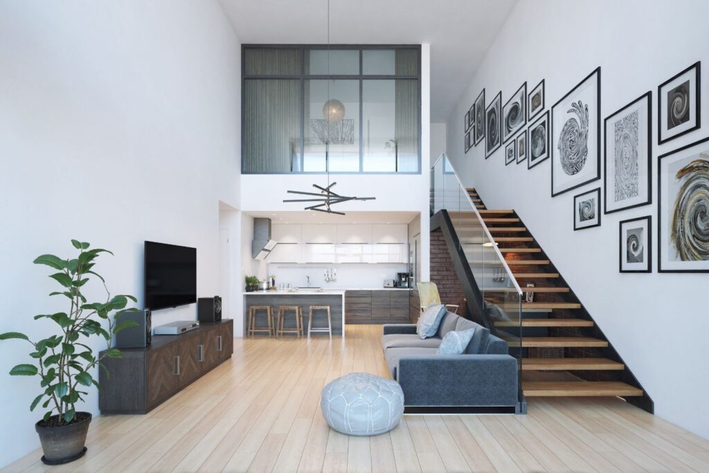 Szklana balustrada na schody przy antresoli